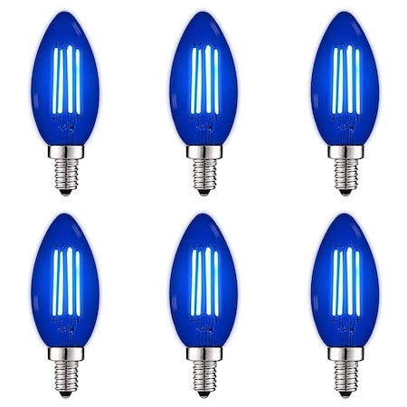 Luxrite B11 LED Blue Light Bulbs 4.5W 40W Equivalent Colored Glass E12 Candelabra Base, 6PK LR21743-6PK
